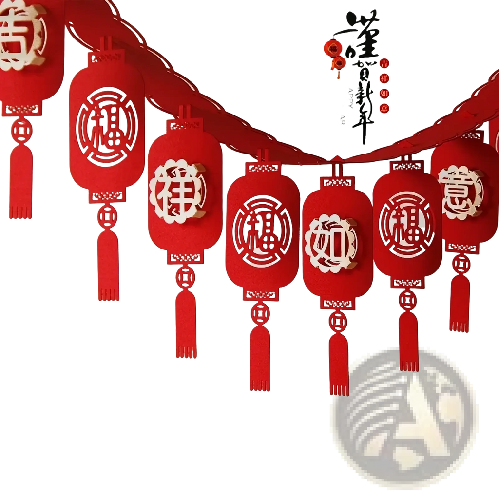 Red paper-cut chinese lanterns with intricate white characters and tassels for chinese new year lunar decor hanging pendant