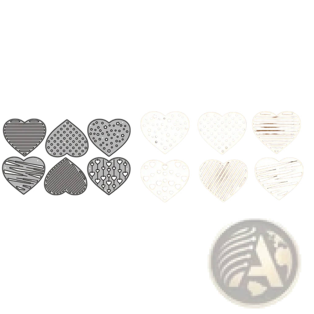Set of six silver and white heart-shaped metal cutting dies with intricate patterns for Chinese New Year crafts