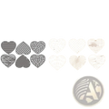 Set of six silver and white heart-shaped metal cutting dies with intricate patterns for Chinese New Year crafts