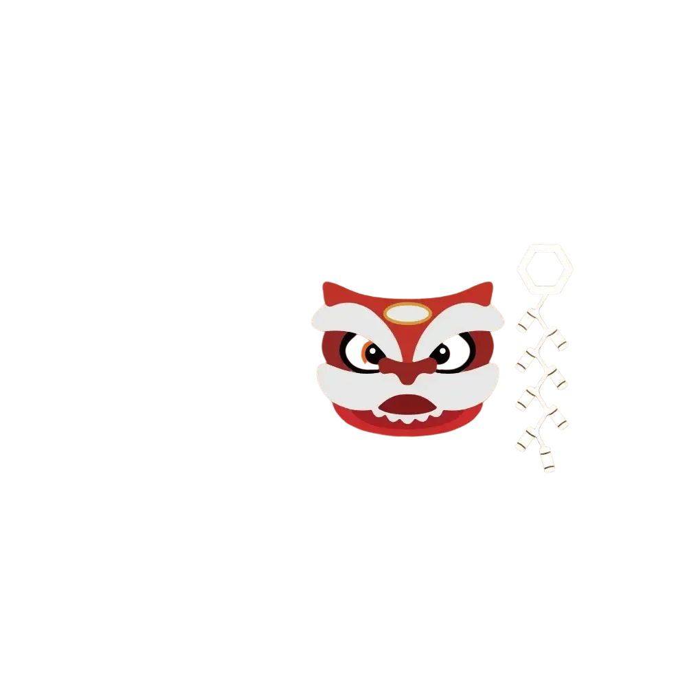 Chinese New Year metal cutting dies featuring a red and white lion dance mask with orange eyes made from layered paper
