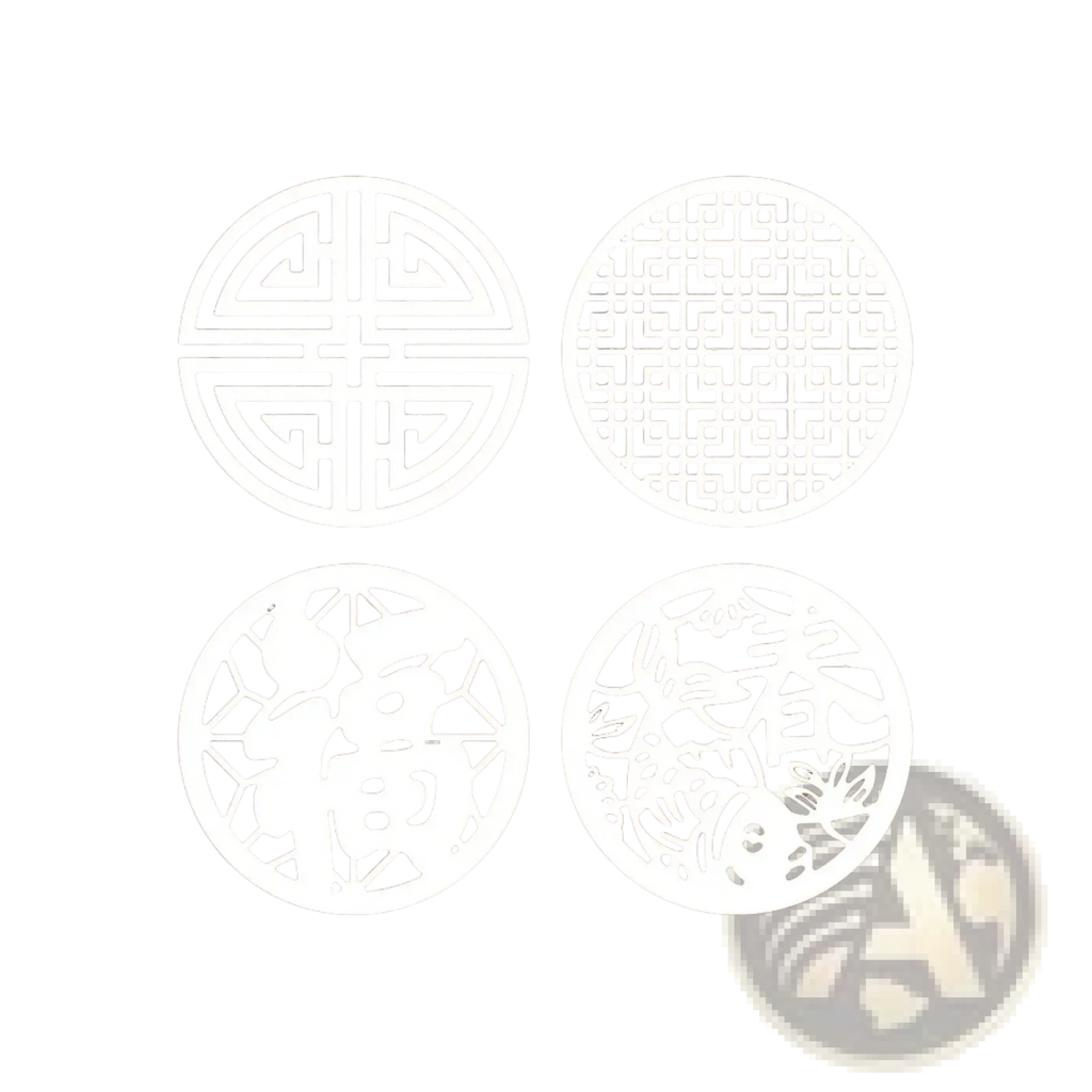 Set of four white circular metal cutting dies with intricate traditional Chinese patterns for Chinese New Year designs