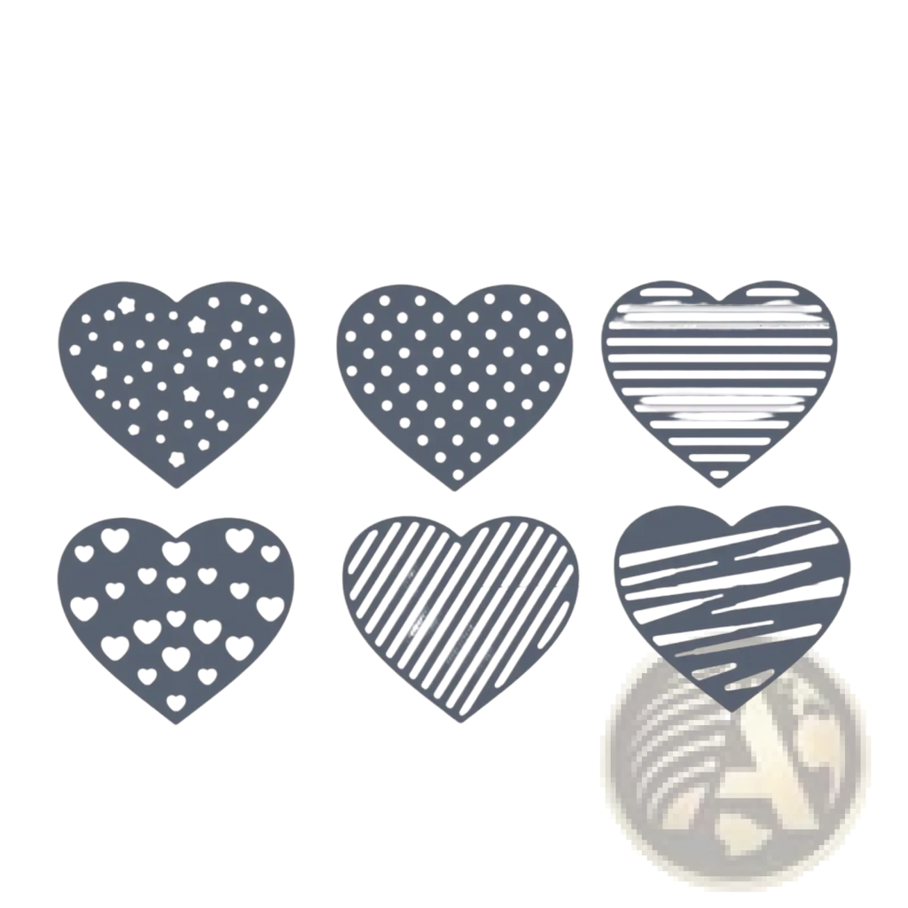 Set of six gray heart-shaped metal cutting dies with various patterns for chinese new year crafting