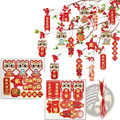 Red and gold lion dance-themed chinese new year pendant set with decorative hangings and good fortune characters