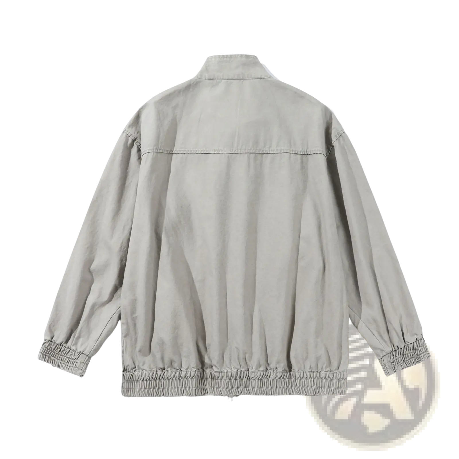 A light gray Chinese style men’s retro jacket with relaxed fit elastic cuffs and hem for casual wear