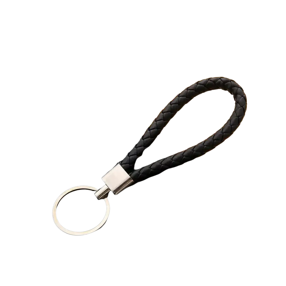 Black braided leather Chinese zodiac keychain with silver metal ring and connector lucky pendant accessory
