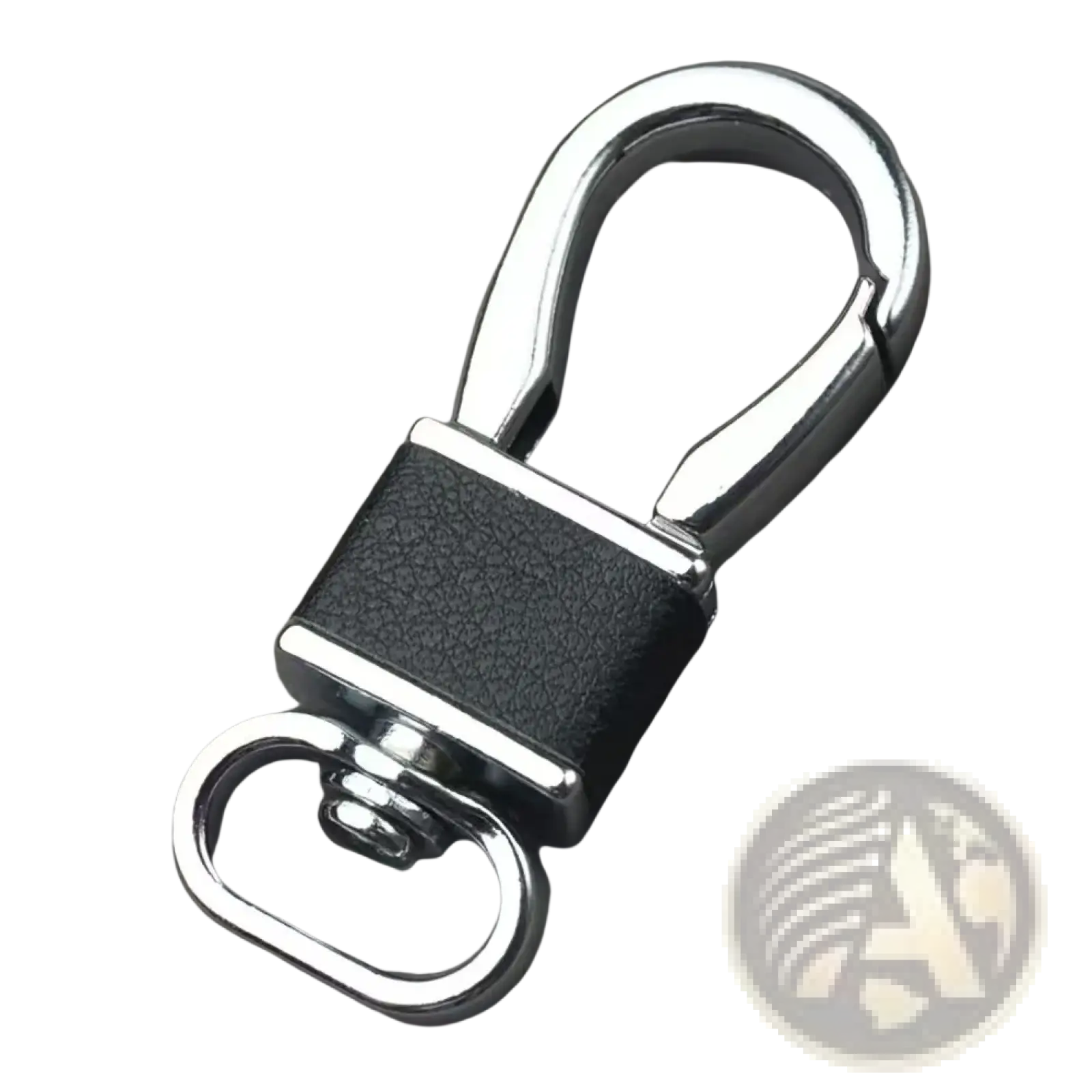A sleek black leather wrapped chinese zodiac braided leather keychain with polished chrome carabiner and swivel ring