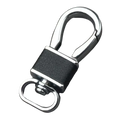 A sleek black leather wrapped chinese zodiac braided leather keychain with polished chrome carabiner and swivel ring