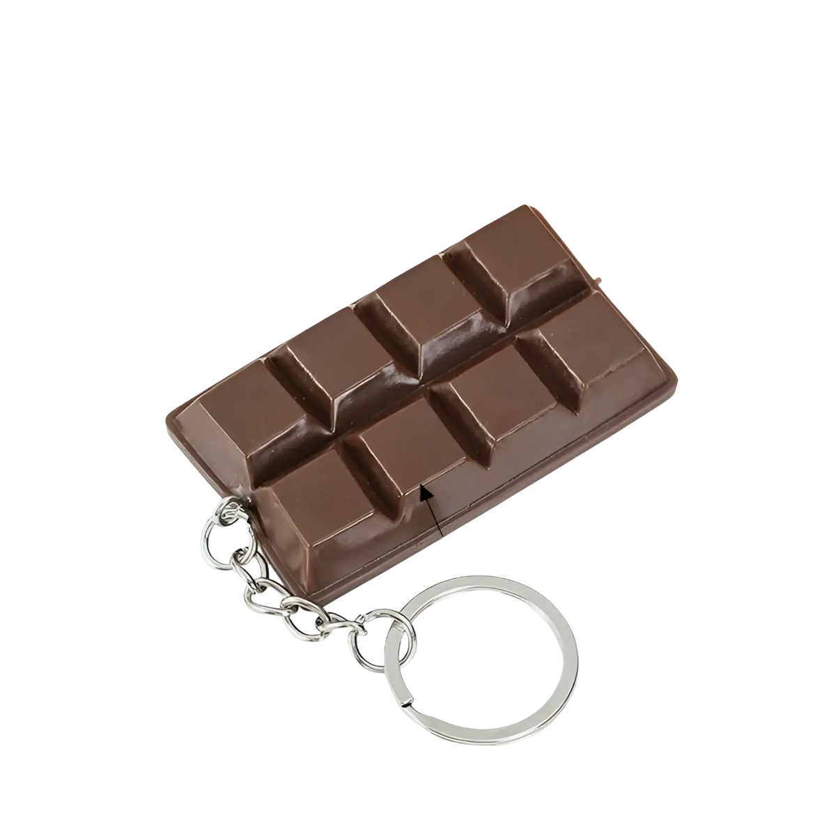 Chocolate biscuit cartoon key chain bag pendant with glossy brown segmented chocolate bar design and silver metal chain