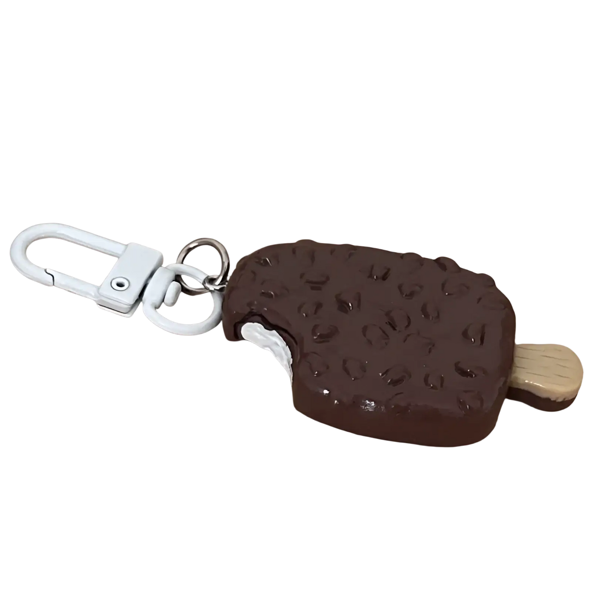 Chocolate biscuit cartoon key chain bag pendant featuring a chocolate-covered ice cream bar with bite and white metal clip