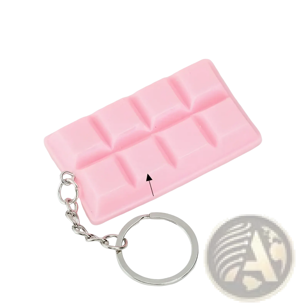 Pink silicone chocolate biscuit cartoon key chain bag pendant with silver metal chain and ring for accessories