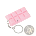 Pink silicone chocolate biscuit cartoon key chain bag pendant with silver metal chain and ring for accessories