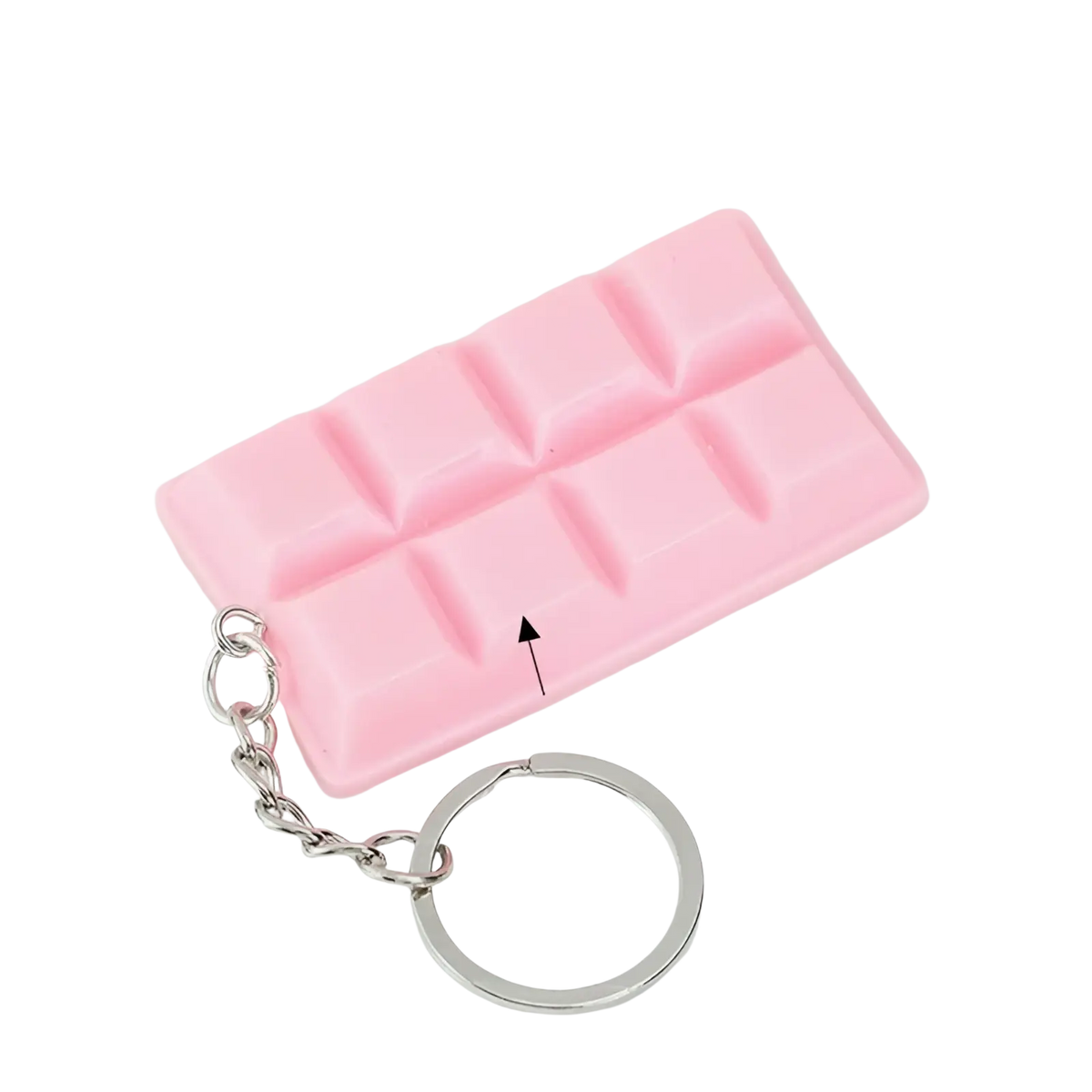 Pink silicone chocolate biscuit cartoon key chain bag pendant with silver metal chain and ring for accessories
