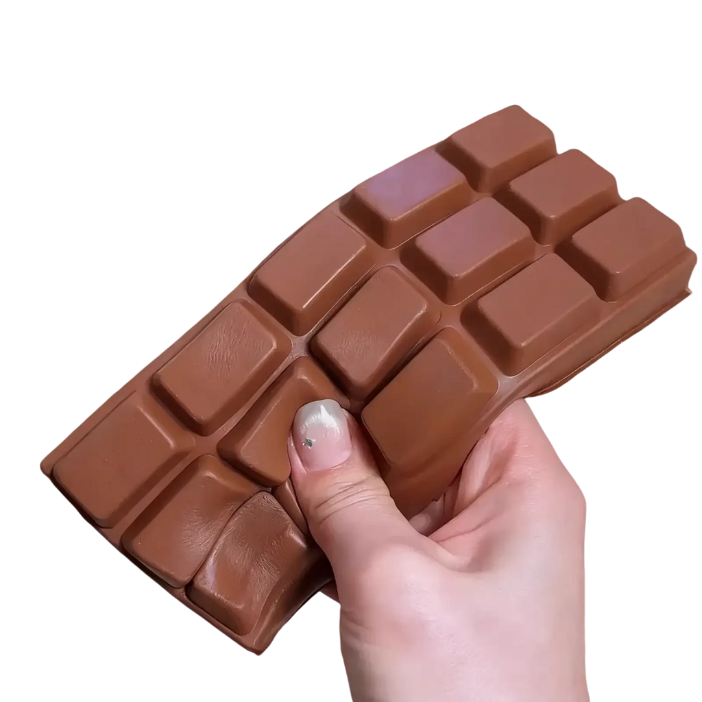 A chocolate-brown silicone squeeze toy with a segmented design for stress relief and relaxation