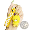 Yellow plush cat silicone scooter keychain with matching yellow wrist strap featuring chooon lettering Korean viral gift