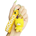 Yellow plush cat silicone scooter keychain with matching yellow wrist strap featuring chooon lettering Korean viral gift