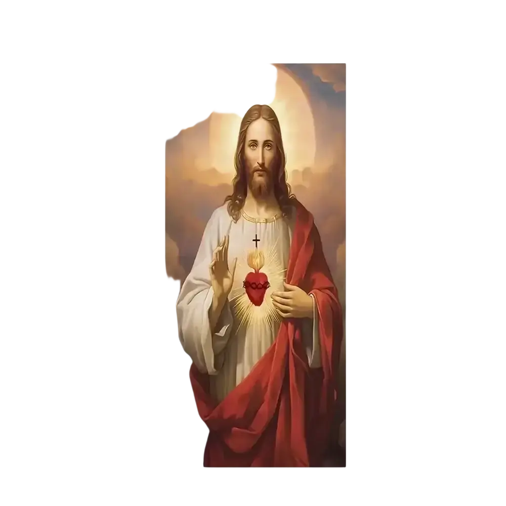 Christian jesus easter party photography backdrop door cover featuring jesus holding an illuminated sacred heart