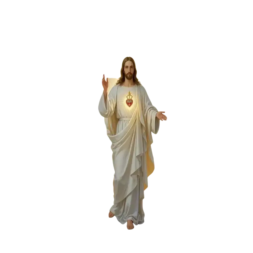 Christian jesus easter backdrop door cover featuring jesus christ in a flowing white robe with glowing sacred heart emblem