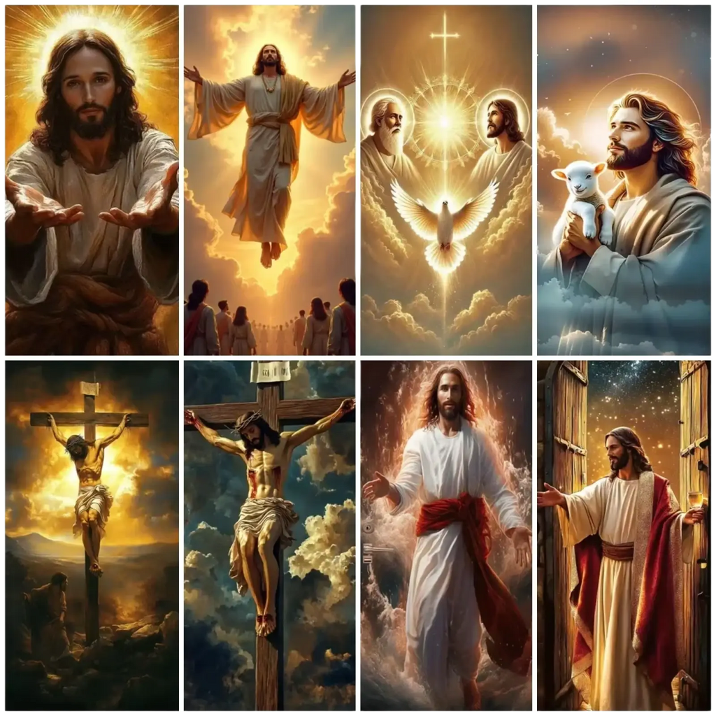 Christian jesus easter party photography backdrop door cover featuring eight divine religious jesus illustrations