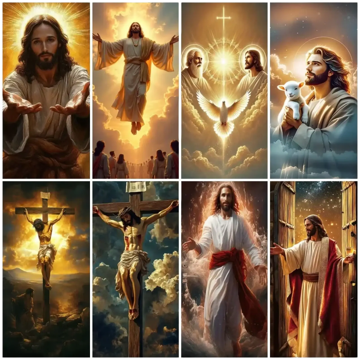Christian jesus easter party photography backdrop door cover featuring eight divine religious jesus illustrations