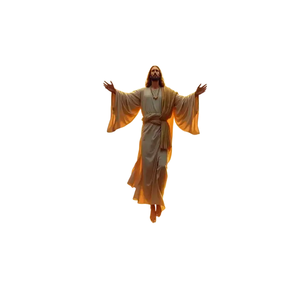 Golden-hued christian jesus easter backdrop door cover featuring an ethereal figure in flowing robes with arms outstretched