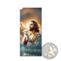Christian jesus easter party photography backdrop door cover with serene bearded figure holding white lamb on celestial clouds
