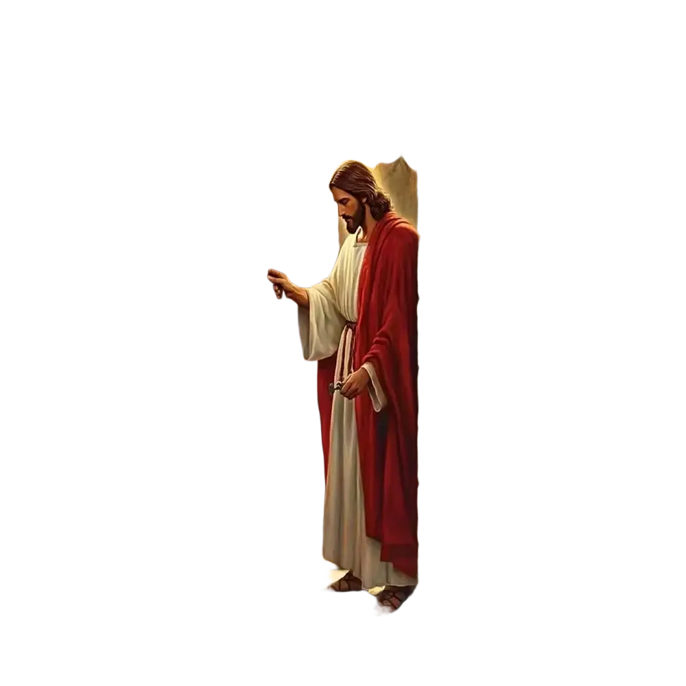 A vibrant red and cream jesus-themed door decal featuring a detailed painting for christian easter party decor