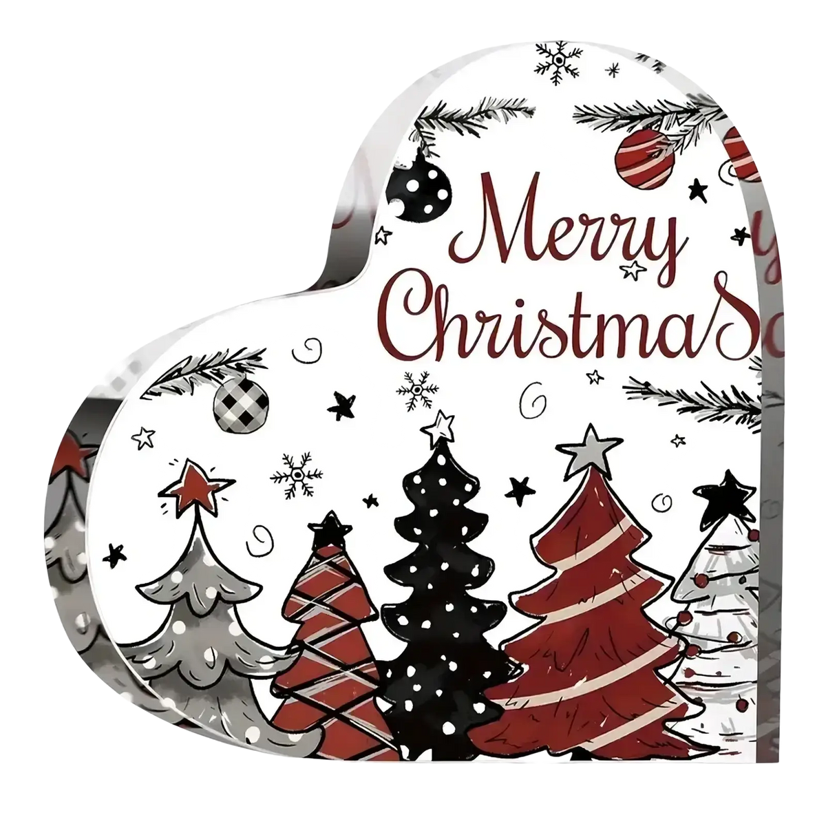 White heart-shaped christmas candy box with festive pine tree design made of high quality material for art display