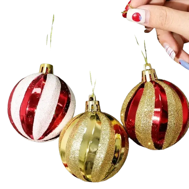 Shiny red and gold striped glittery christmas ball ornaments hanging as christmas tree ornaments set of 6
