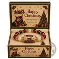 Christmas beaded stretch bracelet with red green white gemstones gold accents stocking bead and small tree charm
