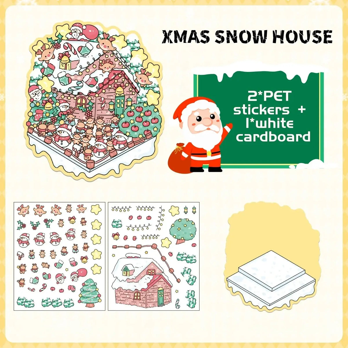 Christmas cartoon sticker set featuring festive snow house and holiday-themed pet decals for journaling and decoration