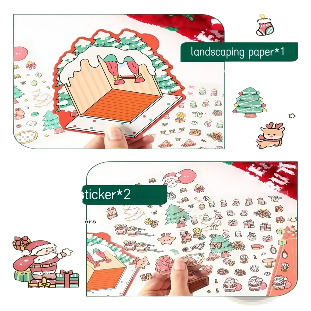 Christmas cartoon sticker set featuring colorful die-cut pet stickers with festive characters and holiday scenes
