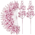 Pink glittery artificial berry branches with sparkly textured finish in 20pcs christmas decoration flower bouquet