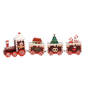 A festive red and white wooden christmas decorations train with candy cane wheels and holiday figures for tree ornament