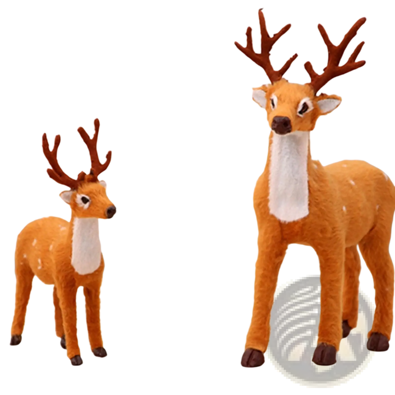 Orange plush deer figurines with brown antlers and white neck patches from christmas deer plush toy set with festive antlers
