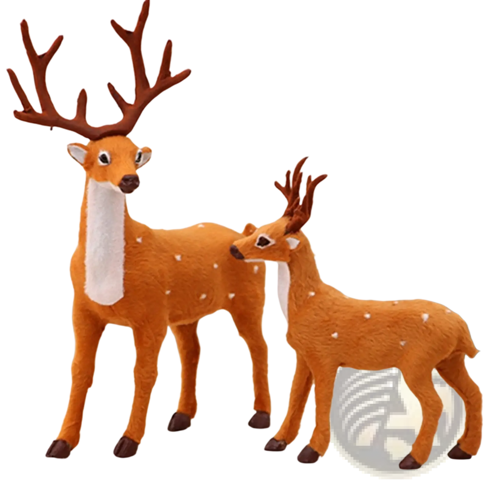 Christmas deer plush toy set featuring orange faux-fur deer with brown antlers and white spots