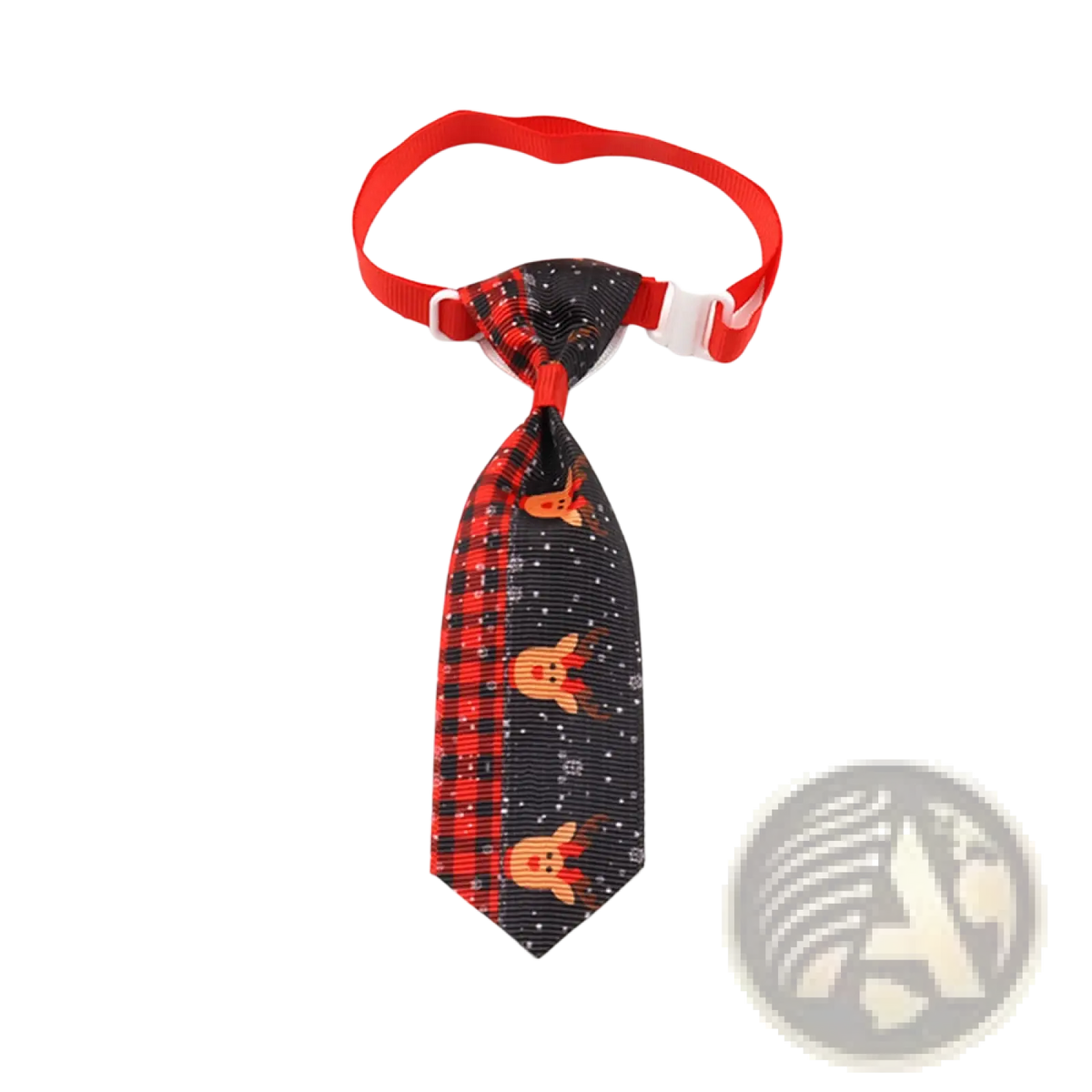 Christmas dog tie festive holiday pet neckwear in red and black with orange ghost prints on a glittery background
