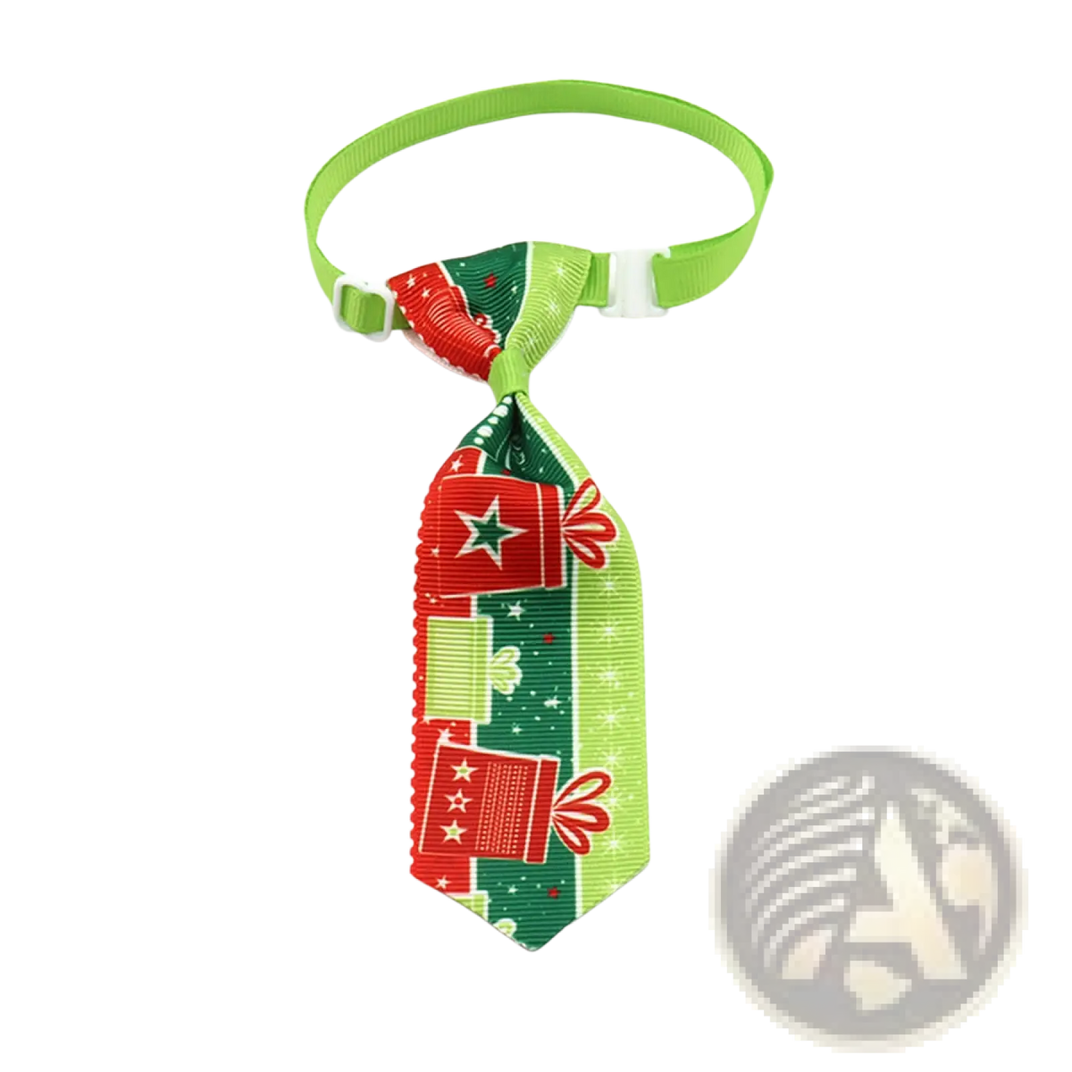 Christmas dog tie adjustable festive holiday pet neckwear with green and red ribbon and white plastic buckle