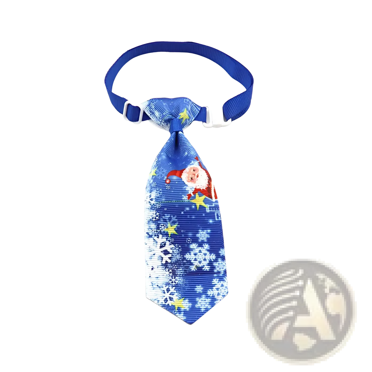 Blue christmas dog tie with santa claus and snowflake design festive adjustable holiday pet neckwear