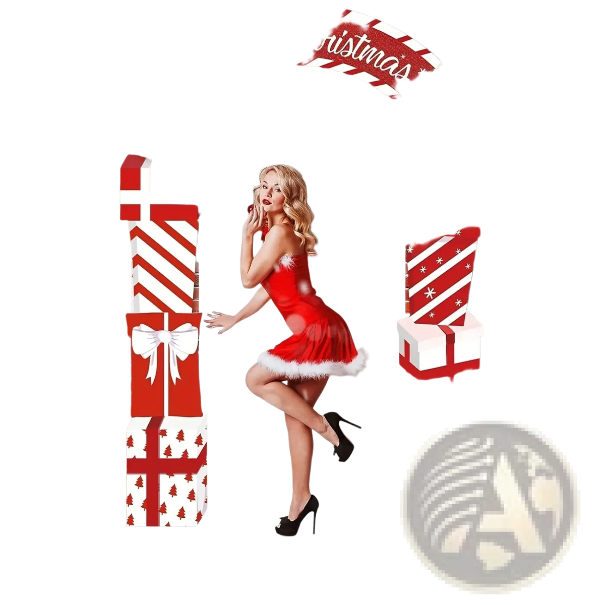 Christmas door banner holiday decoration with red and white striped arch merry christmas text and decorative ornaments