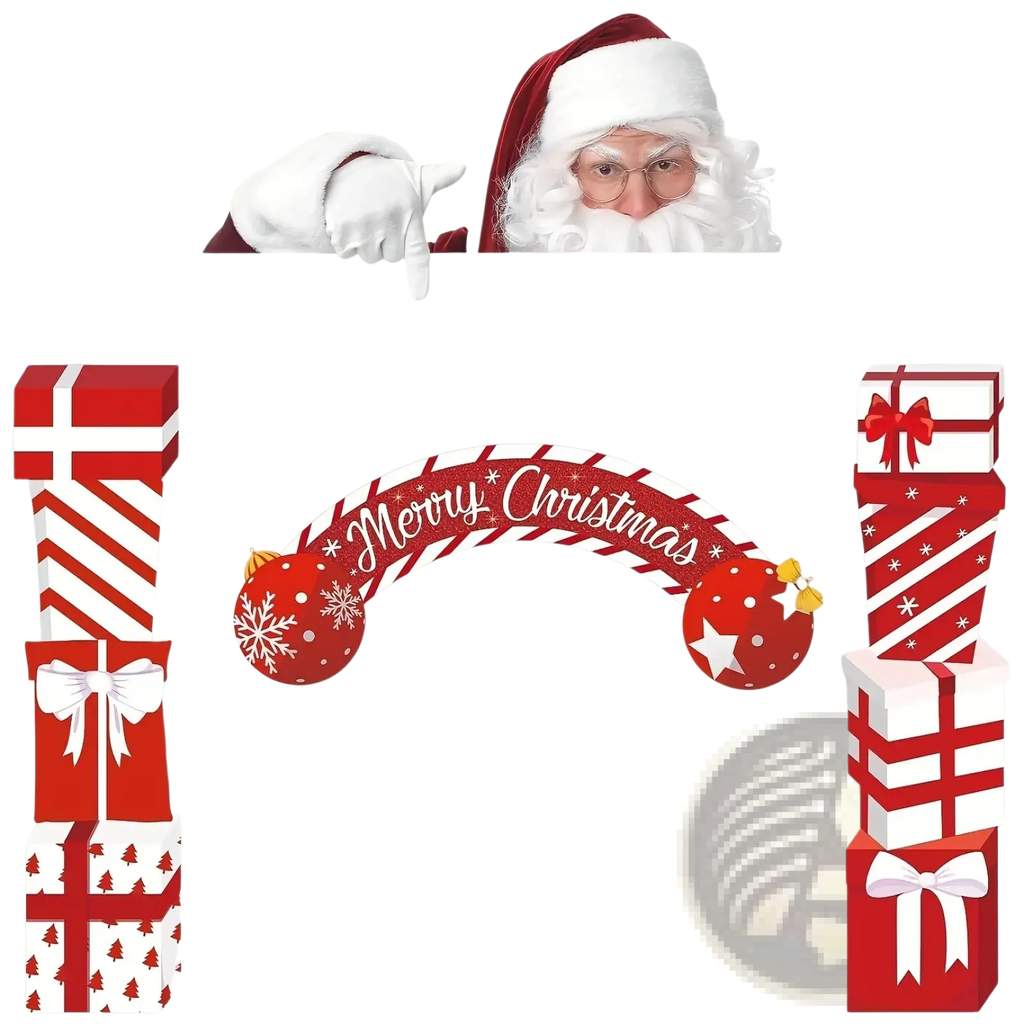Christmas door banner holiday decoration featuring a red and white striped merry christmas arch with snowflake and star ornaments