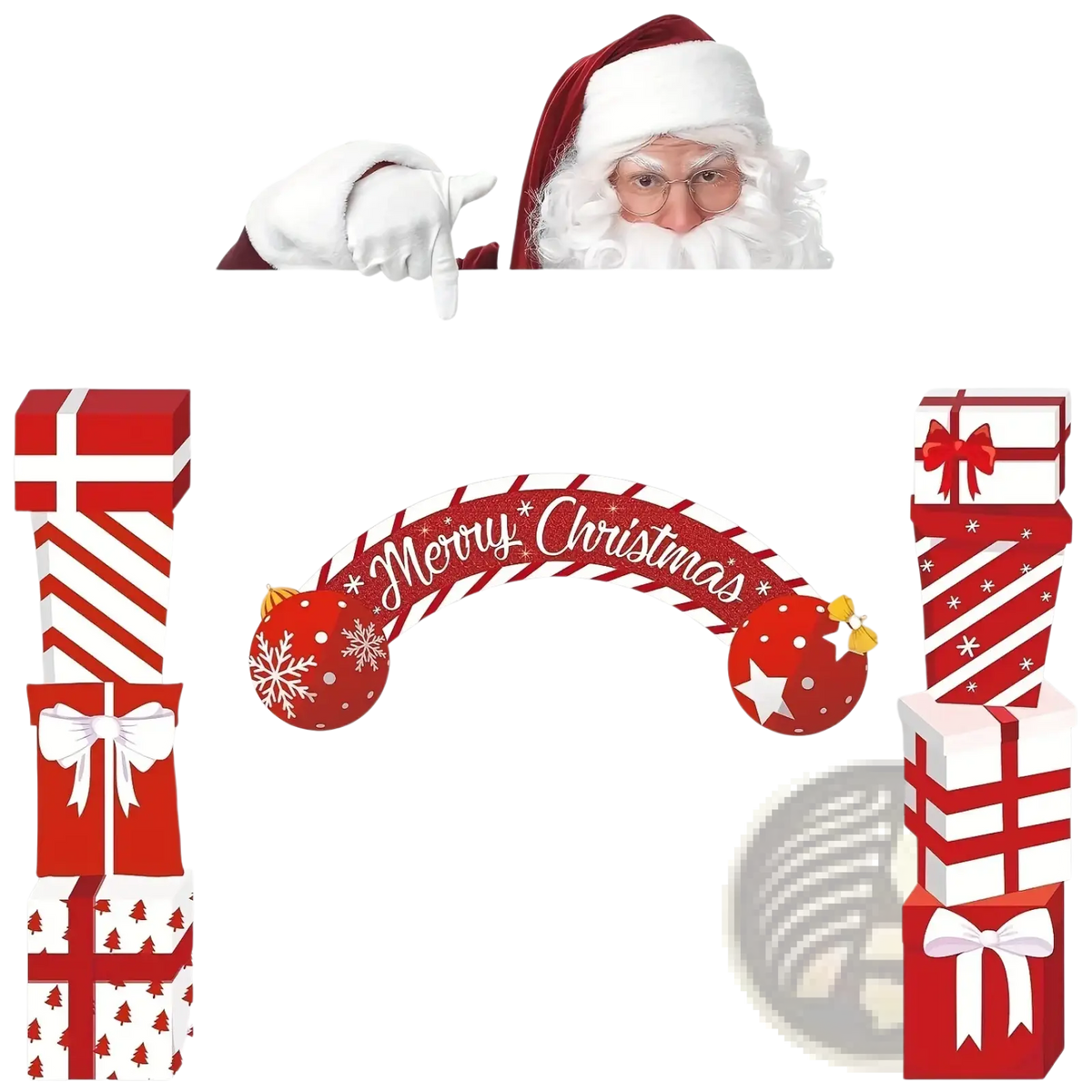 Christmas door banner holiday decoration featuring a red and white striped merry christmas arch with snowflake and star ornaments