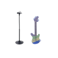 Purple and green toy guitar with blue base and musical note decals in christmas elf decoration set holiday village