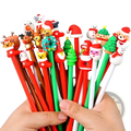 Christmas gel pens 12 pack featuring festive plush character tops with santa claus reindeer snowmen and holiday trees