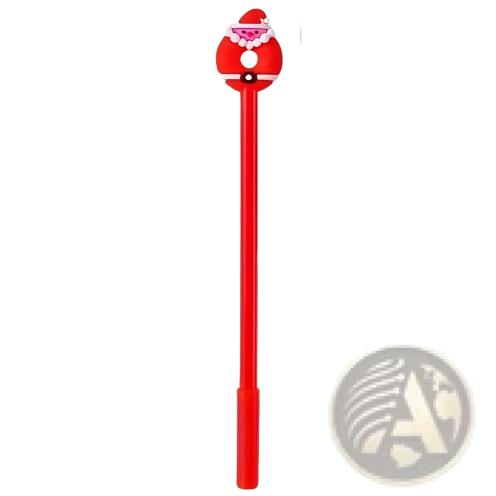 Red santa claus-themed gel pen with glossy plastic body and detailed figurine cap from christmas gel pens 12 pack