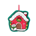 Christmas hanging hand towel in coral fleece with a plush red house pot holder featuring an embroidered snowman design