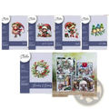 Christmas metal cutting die and stamp set featuring paper-based festive elves reindeer and wreaths in red green and white