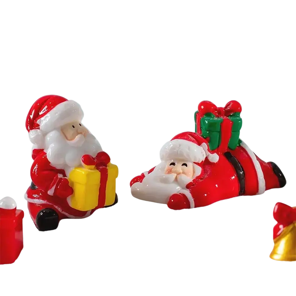 Christmas miniature resin santa claus figurines in red and white with festive holiday details for decoration