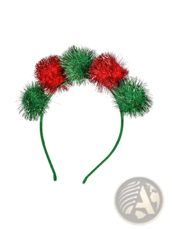 Christmas pom pom headband with alternating red and green glittery pom-poms festive holiday hair accessory