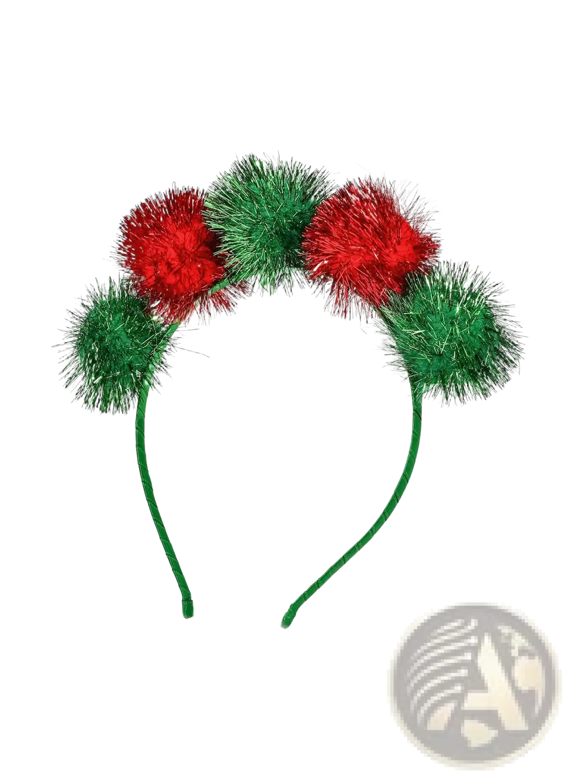 Christmas pom pom headband with alternating red and green glittery pom-poms festive holiday hair accessory