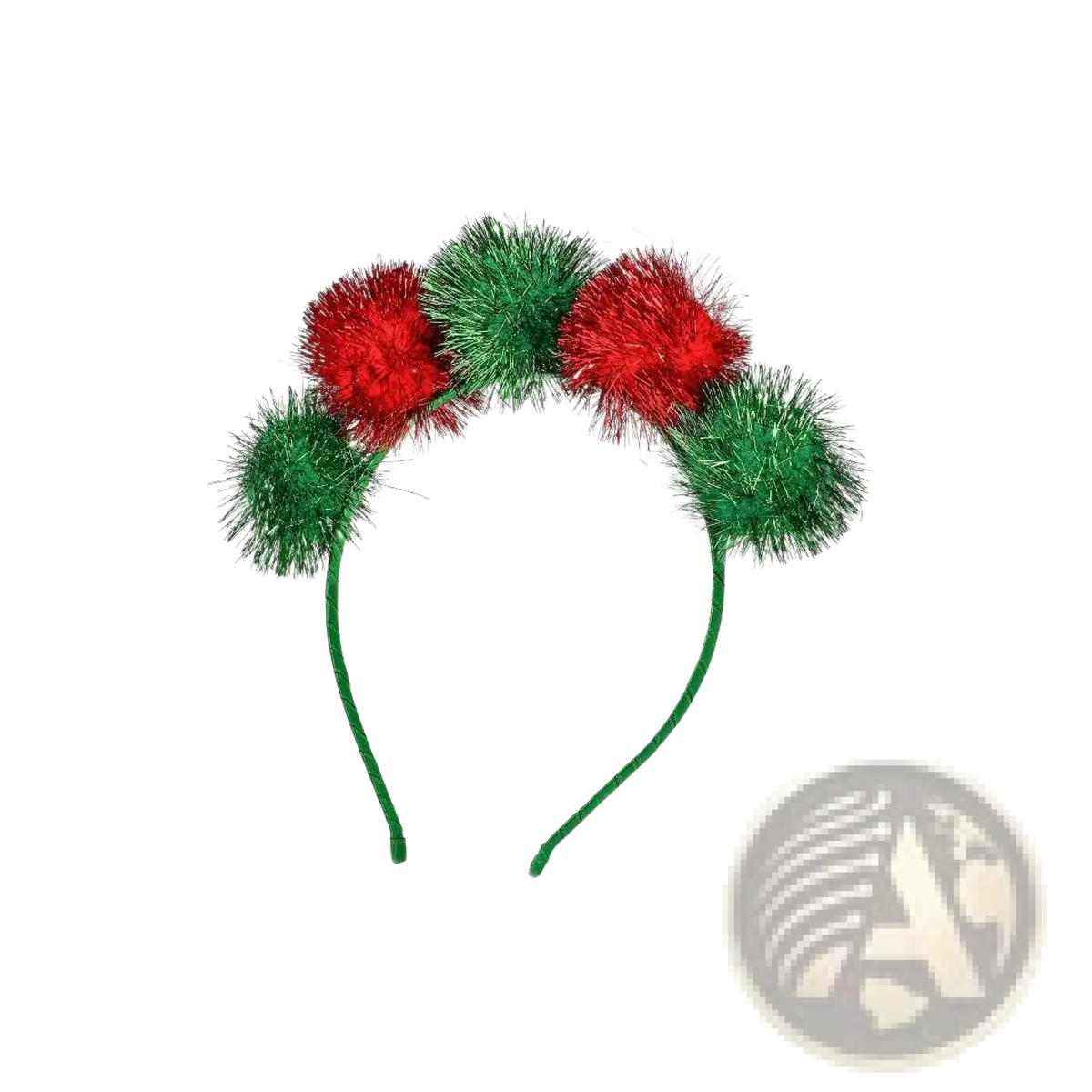 Christmas pom pom headband festive holiday hair accessory with red and green glittery pom poms